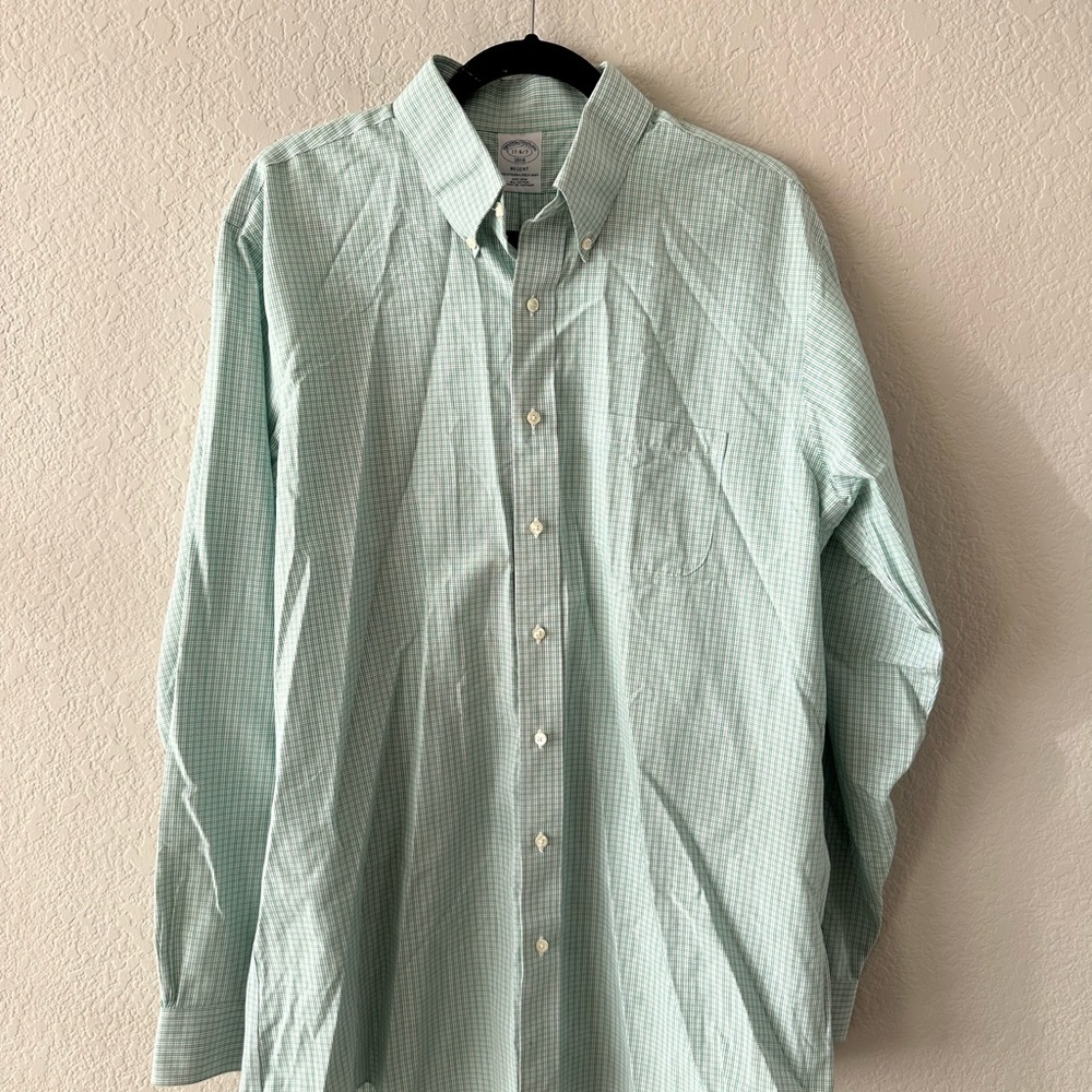 Brooks Brothers Light Green Checkered Button Down Shirt